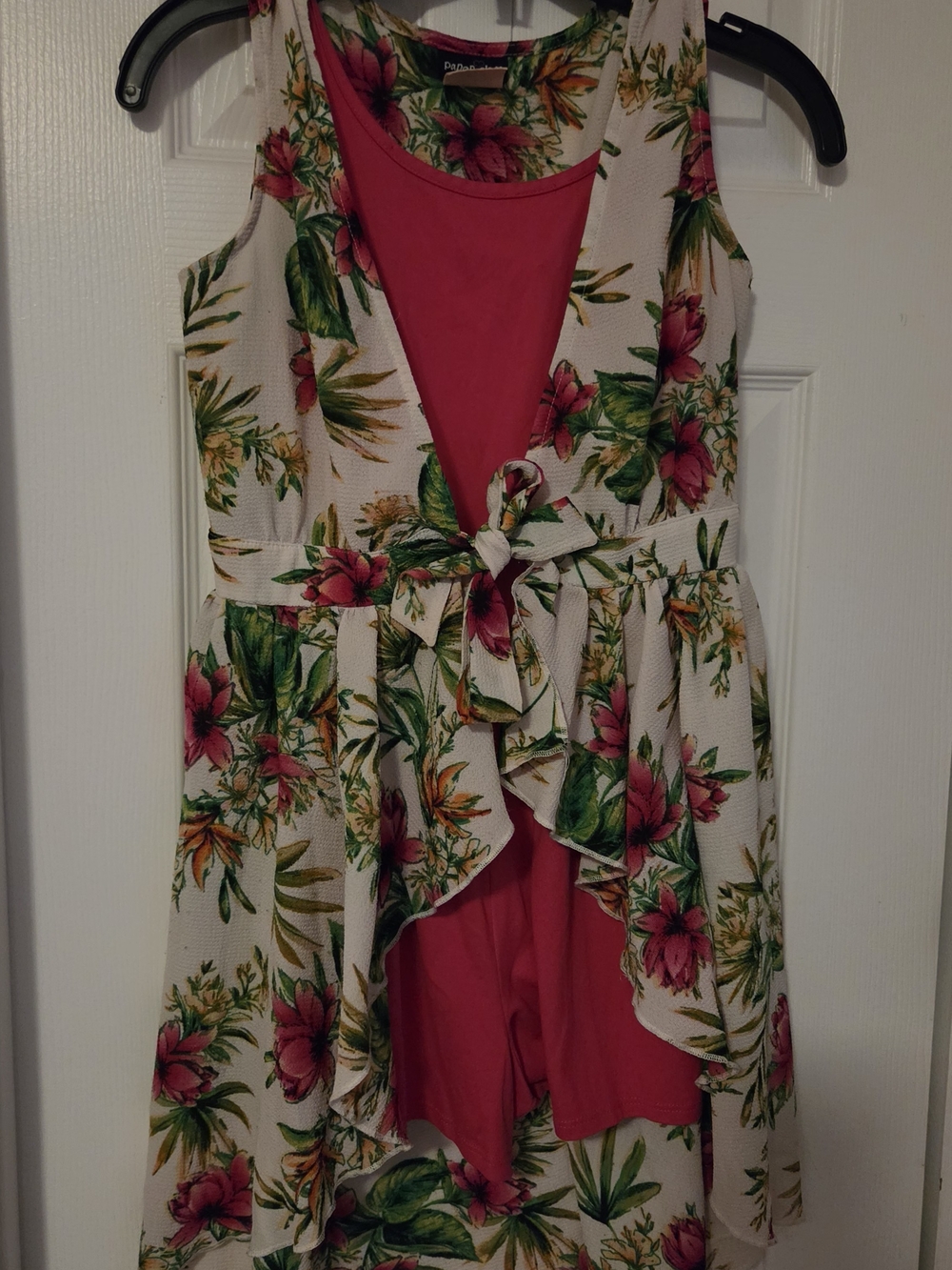 paper doll Green and Pink Floral Tie-Front Romper